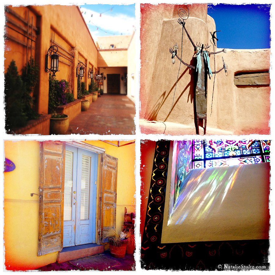 Impressions of Santa Fe: red-oranges, deep blues and bright light.