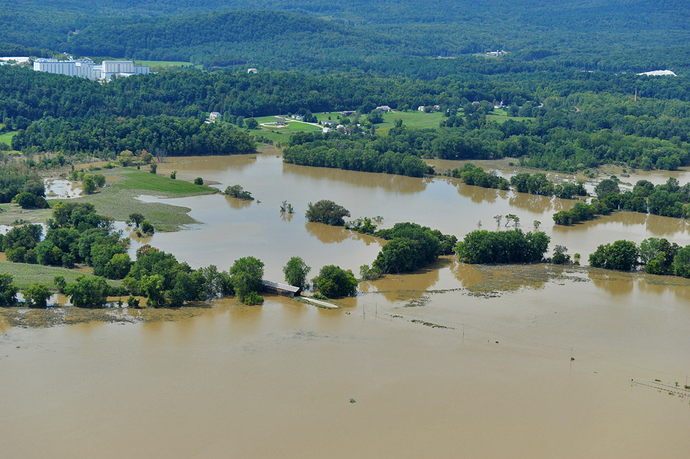 Standing floodwater remained in the East Pittsford, Vermont area on Wednesday. Photo credit: Lars Gange & Mansfield Heliflight